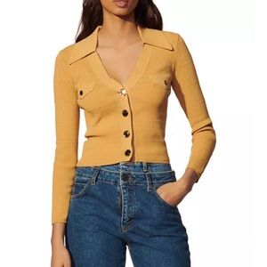 Sandro Mustard Ribbed Button-Up Cardigan